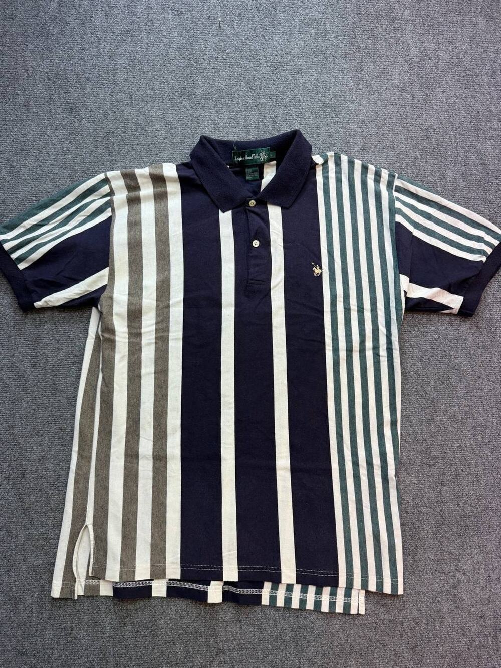 Knights Of Round Table Striped Polo Shirt Men L Blue Green White Cotton